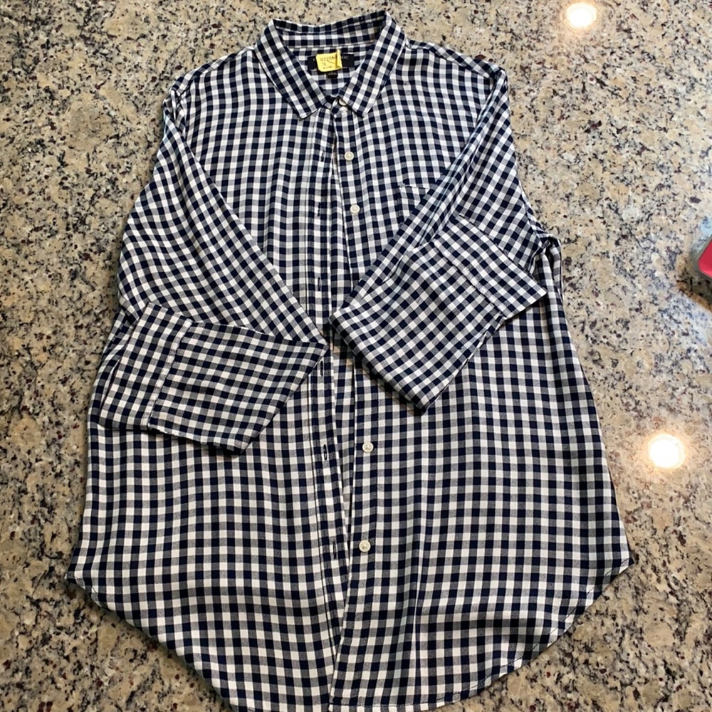 Navy and White Checkered BR Button Down